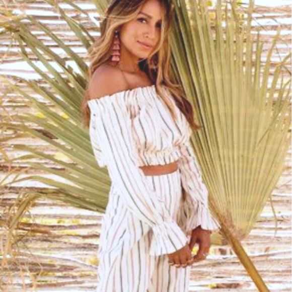 Billabong Off The Shoulder Top Small Cropped Striped 100% Cotton Sun Faded Look - Picture 3 of 16